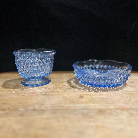 Indiana Glass DIAMOND POINT Blue Sauce Set, 3 Piece Set - Picture 2 of 2